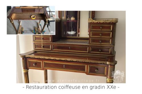 Restauration d'une coiffeuse en gradins XXe siècle