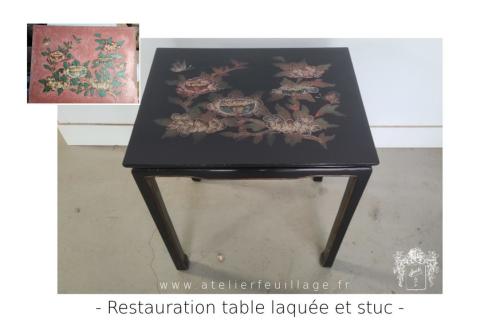 Restauration d'une table laquée et stuc